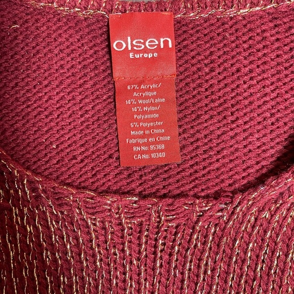 Olsen Europe Red Gold Metallic Ribbed Knit Sweater Floral Appliqué Detail Sz 10 - Picture 8 of 10